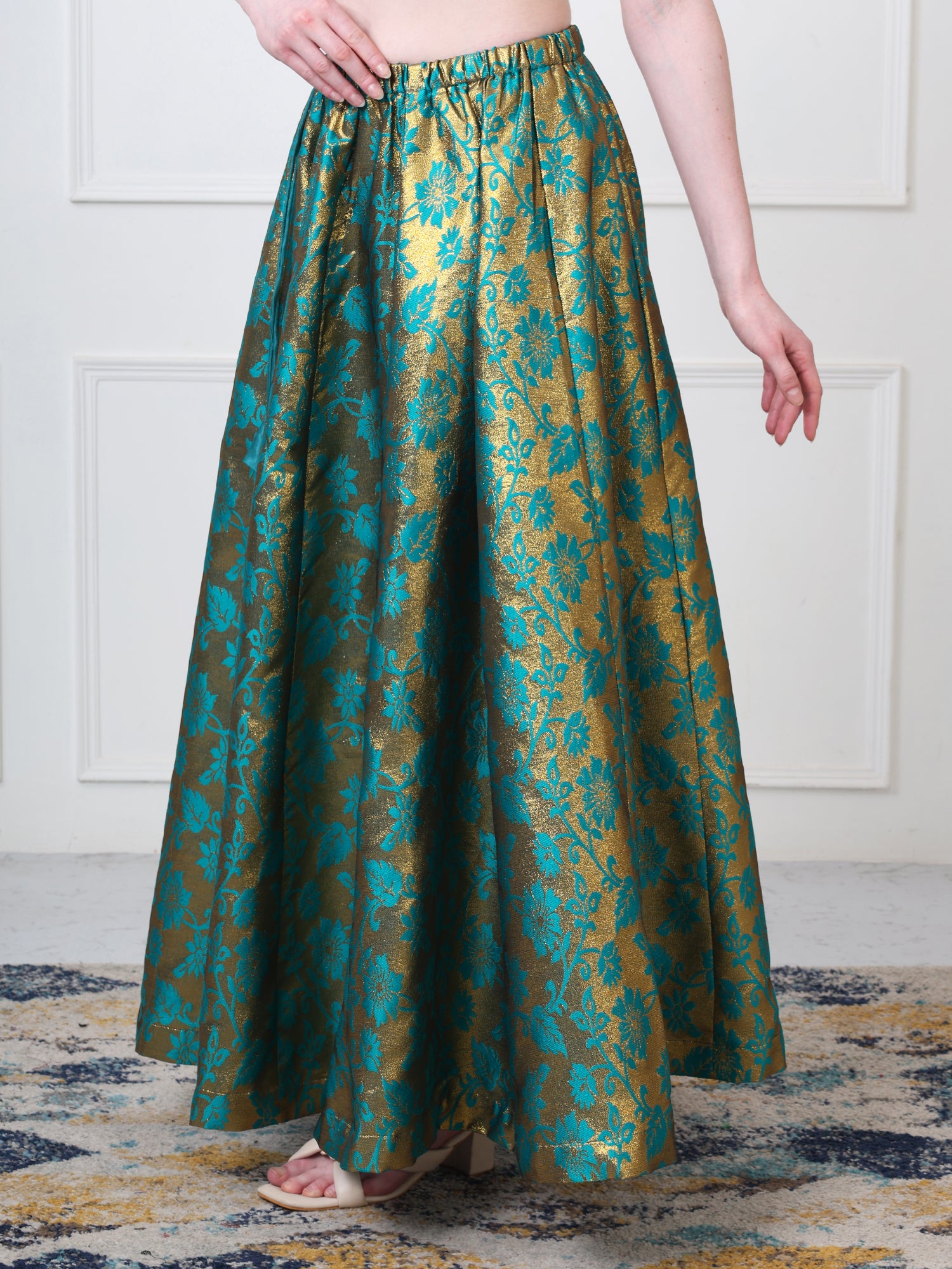 Green Jacquard Floral Anarkali Skirt