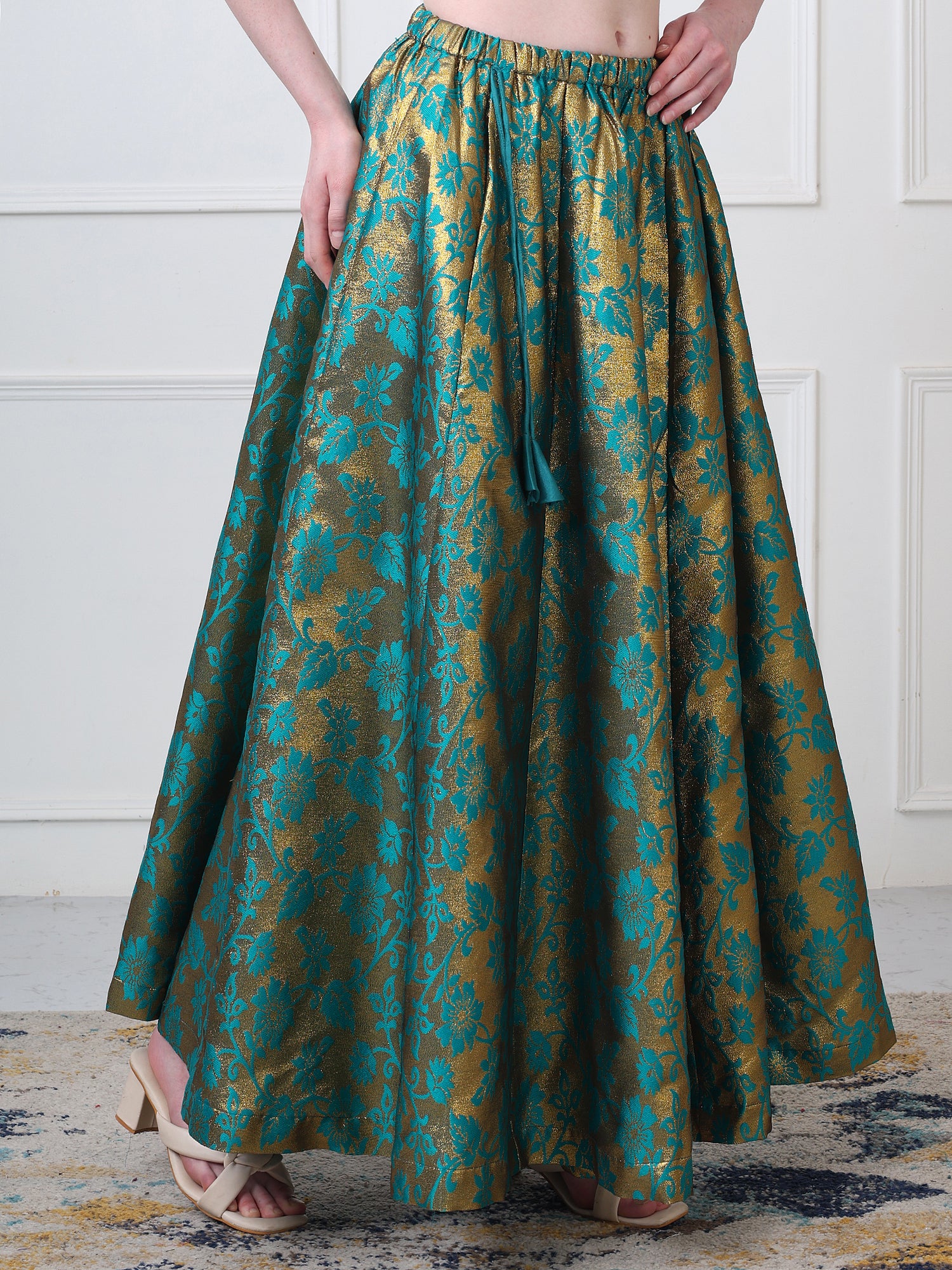 Green Jacquard Floral Anarkali Skirt