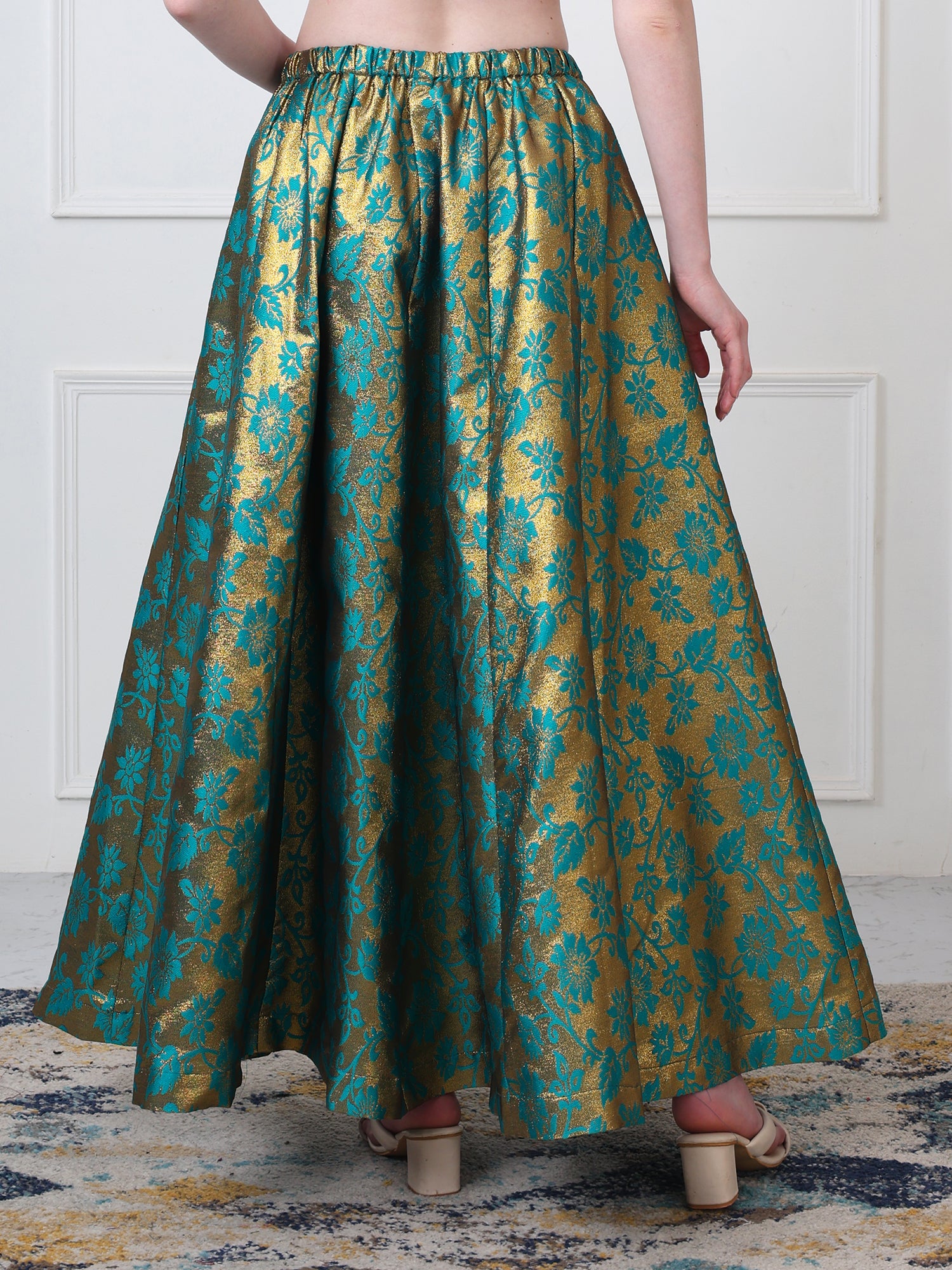 Green Jacquard Floral Anarkali Skirt