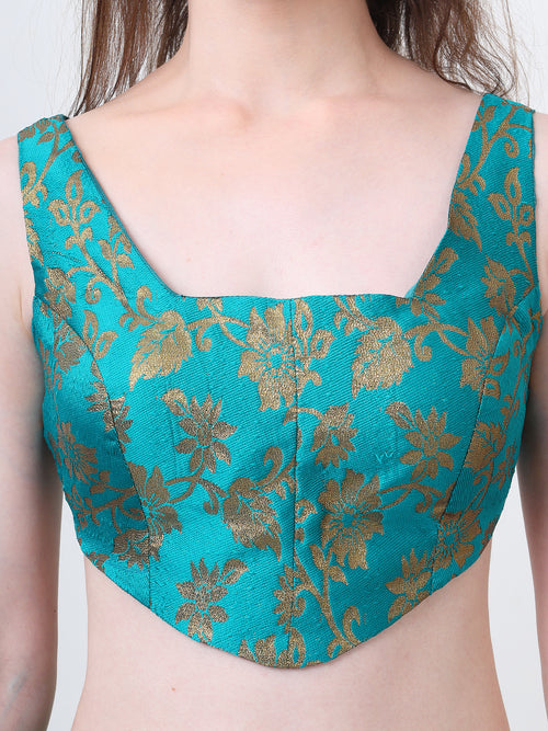 Green Brocade Padded Sleeveless Corset Blouse