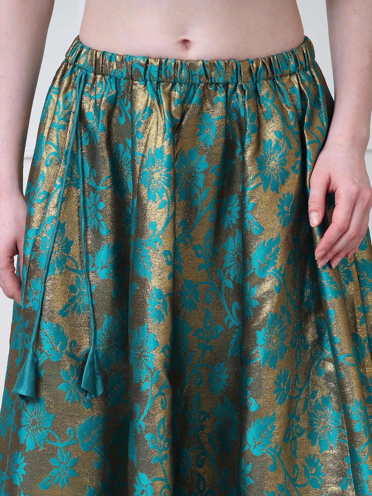 Green Jacquard Floral Anarkali Skirt