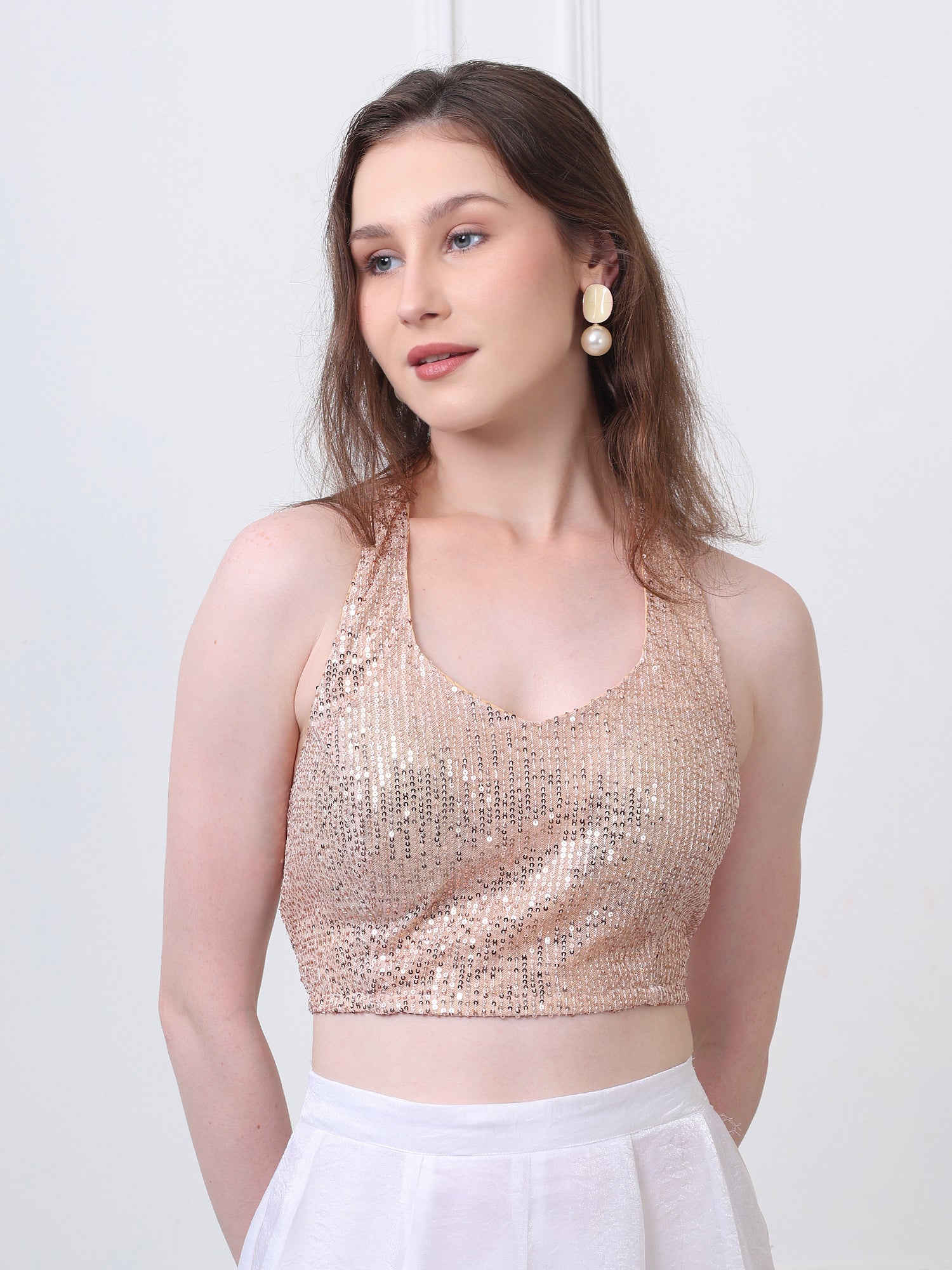 Woman Sequins Net Blouse